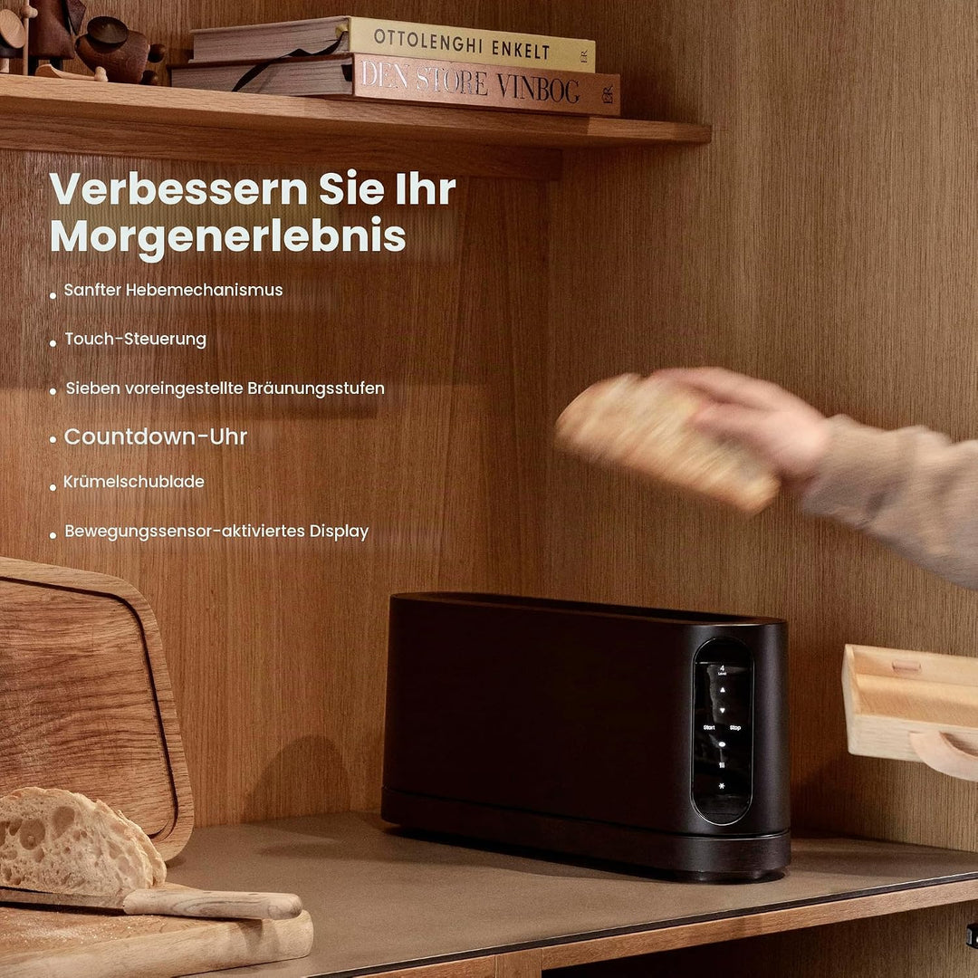 Jacob Jensen Toaster mit langem Schlitz, 7 Bräunungsstufen, Bewegungsaktiviertes Display, Bagel-, Au