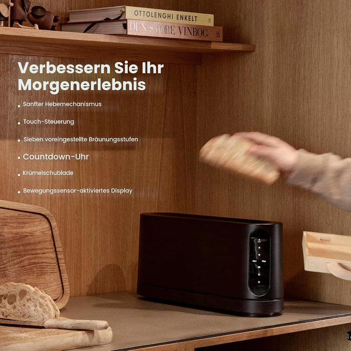 Jacob Jensen Toaster mit langem Schlitz, 7 Bräunungsstufen, Bewegungsaktiviertes Display, Bagel-, Au