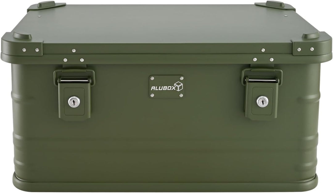 Alubox Alukiste abschliessbar E47G OLIVGRÜN - Premium Lagerbox 47 Liter - Materialstärke 1mm - Decke