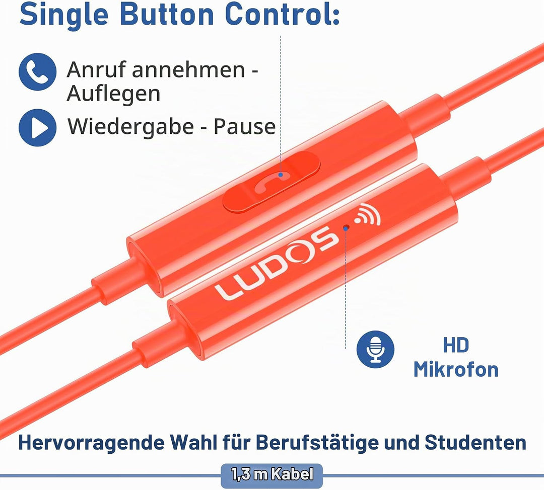 LUDOS FEROX Kopfhörer In Ear Kopfhörer mit Kabel und Mikrofon, 5 Jahre Garantie, In Ear Ohrhörer, 3,