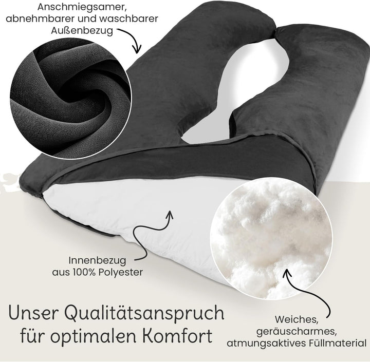maxVitalis Schwangerschaftskissen in ergonomischer U Form, Stilkissen mit abnehmbarem und waschbarem