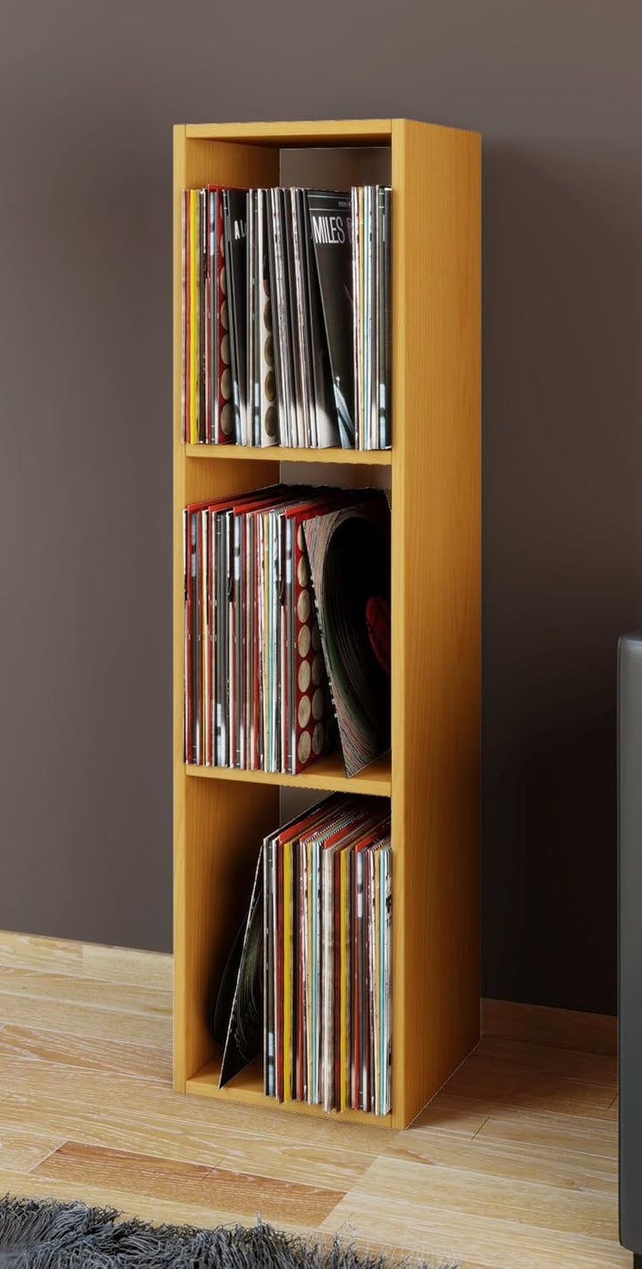 VCM Holz Schallplatten LP Stand Regal Archivierung Ständer Aufbewahrung Platto 3fach Buche, Buche