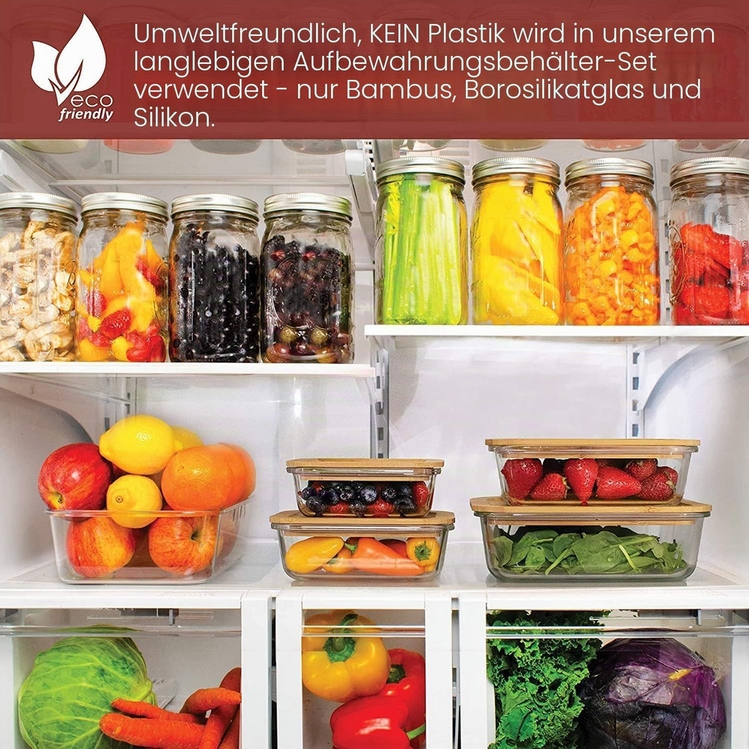Gramercy 4x Glas Frischhaltedosen mit Deckel, Kunststoff- & BPA-freie Glasbehälter für Küche, Luftdi