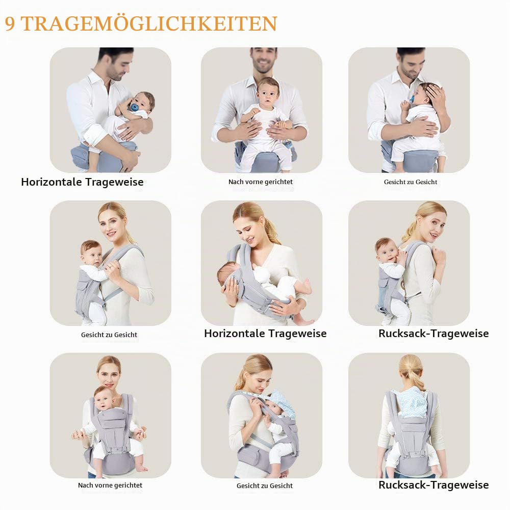 Viedouce Babytrage Ergonomische mit Hüftsitz/Reine Baumwolle Leicht und atmungsaktiv/Multiposition:D