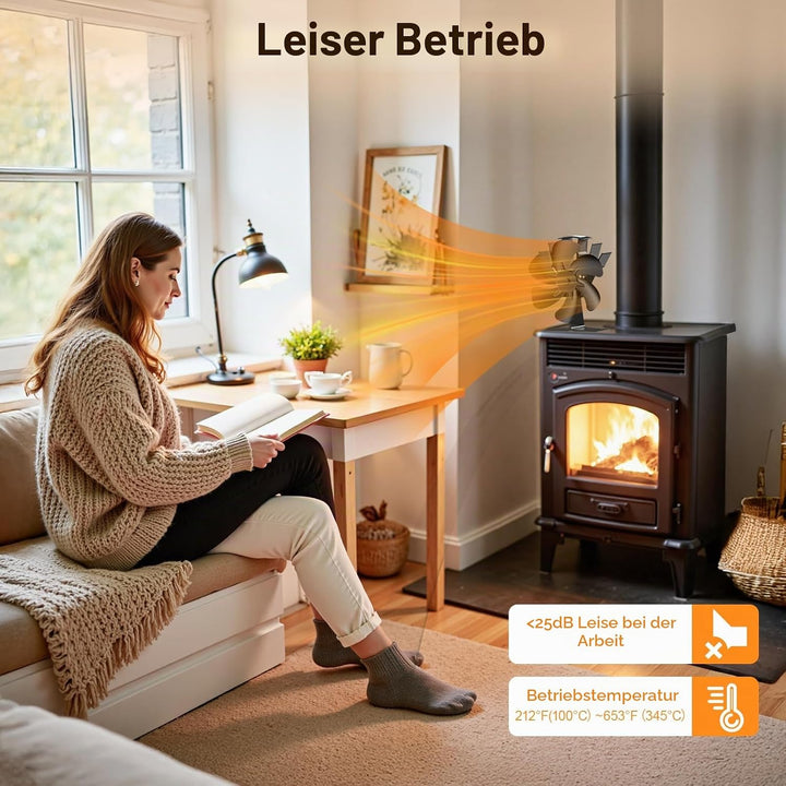 Dancial Kaminventilator,Holzofenventilator Wärmebetrieben, Leiser Öko-Kaminventilator mit 4 Flügeln,
