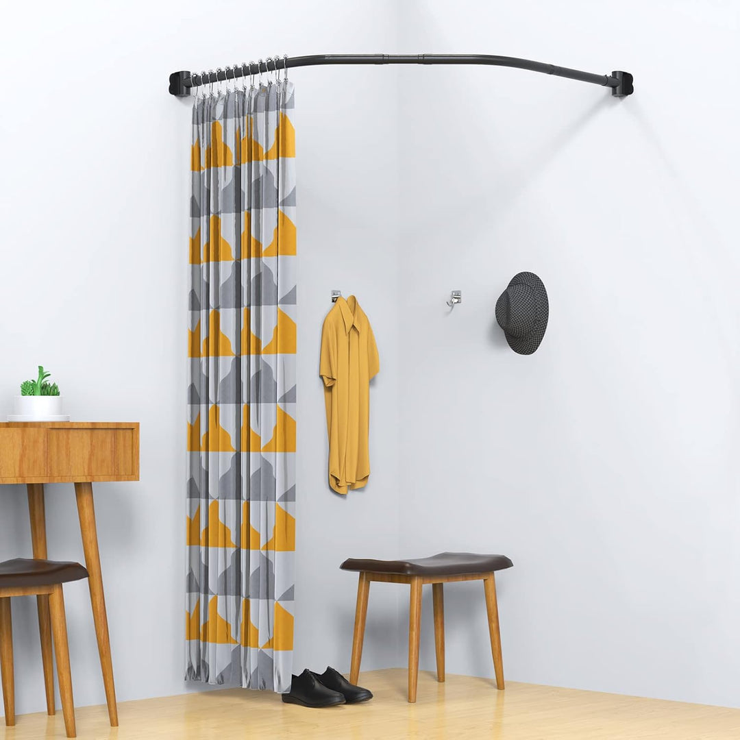 Misounda Duschvorhangstange Schwarz, Edelstahl Duschstange für Duschvorhang 70x(45-70)x70 cm mit 24