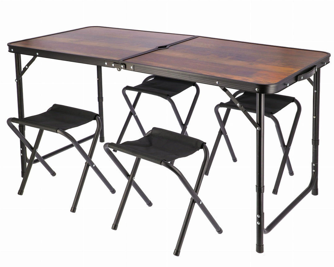 JUMI Klappbarer Campingtisch - Beistelltisch mit 4er Stuhle Set, Klapptisch zum Camping, Multifunkti