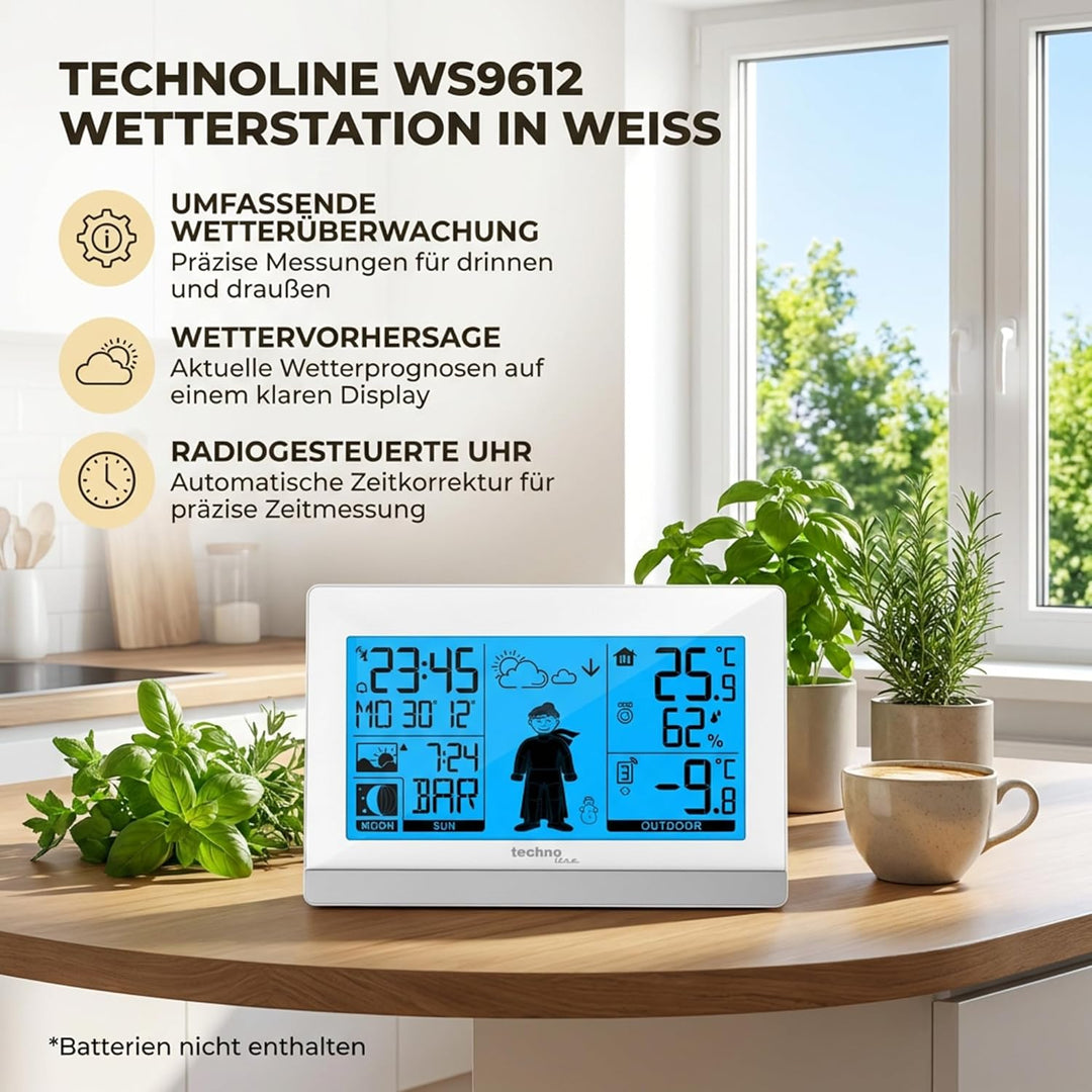 Technoline WS9612 in weiss, mit Innen- und Aussentemperatur, Wettervorhersage, Funkuhr WS9612 weiss,