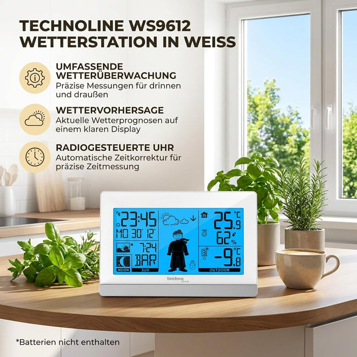 Technoline WS9612 in weiss, mit Innen- und Aussentemperatur, Wettervorhersage, Funkuhr WS9612 weiss,