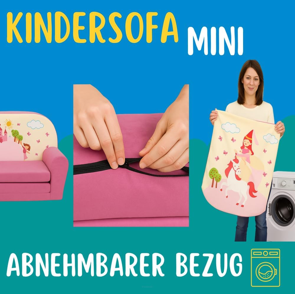 FORTISLINE Kindersofa Mini zum Aufklappen Viele Muster W386 (Rosa Sterne Grau/Pink)