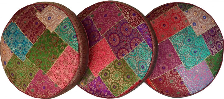GURU SHOP Orientalisches Rundes Patchwork Kissen 40 cm, Sitzkissen, Bodenkissen mit Baumwollfüllung