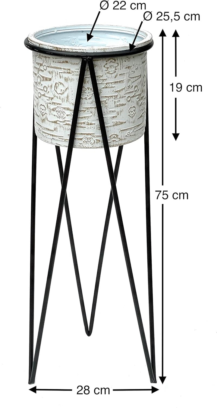 DanDiBo Blumenhocker mit Topf Metall Schwarz Weiss L 75 cm Blumenständer 96043 Blumensäule Modern Pf
