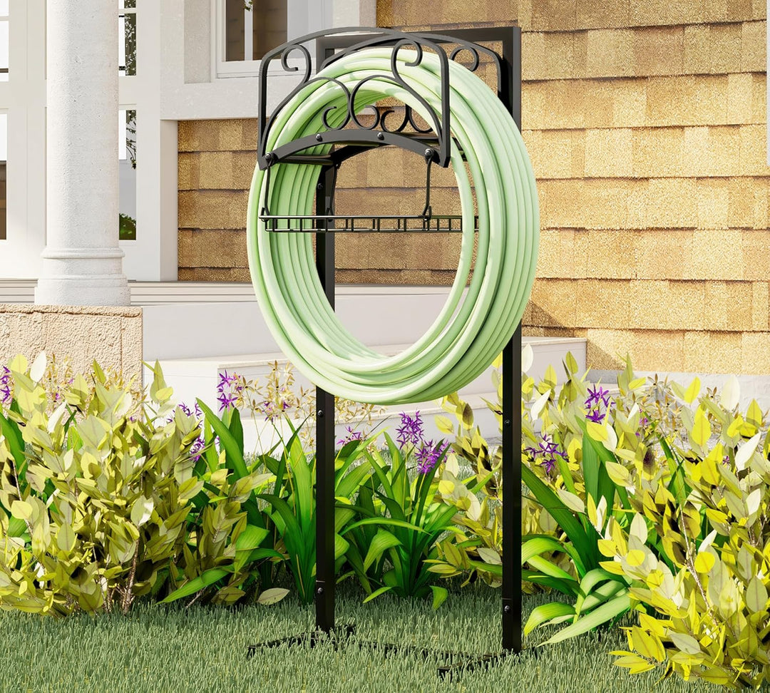 Kingson tragbare Gartenschlauchhalter mit Korb, robust, freistehender Stahlständer, hält 45 m Schlau