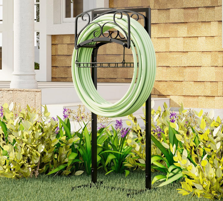 Kingson tragbare Gartenschlauchhalter mit Korb, robust, freistehender Stahlständer, hält 45 m Schlau