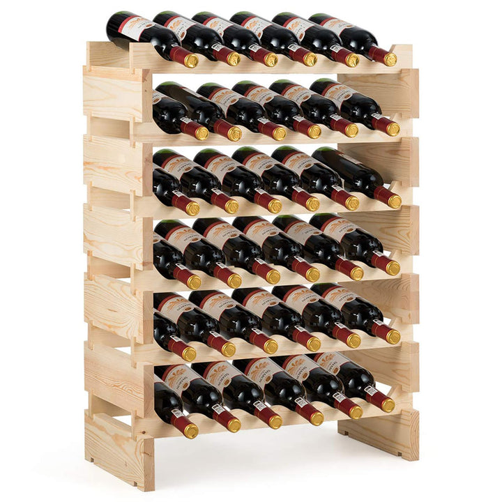 COSTWAY Weinregal Holz, Stapelbares Weinständer Flaschenregal 6 Höhe zur Auswahl, Holzregal stabil,