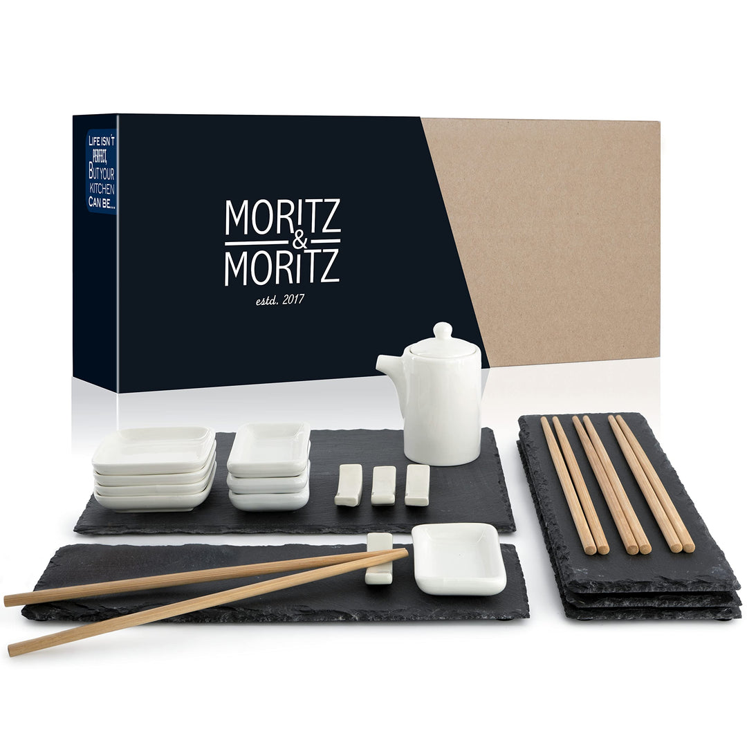 Moritz & Moritz 22-tlg. Sushi Geschirr Set für 4 Personen - Sushi Servierset mit 4x Sushi-Teller, 1x