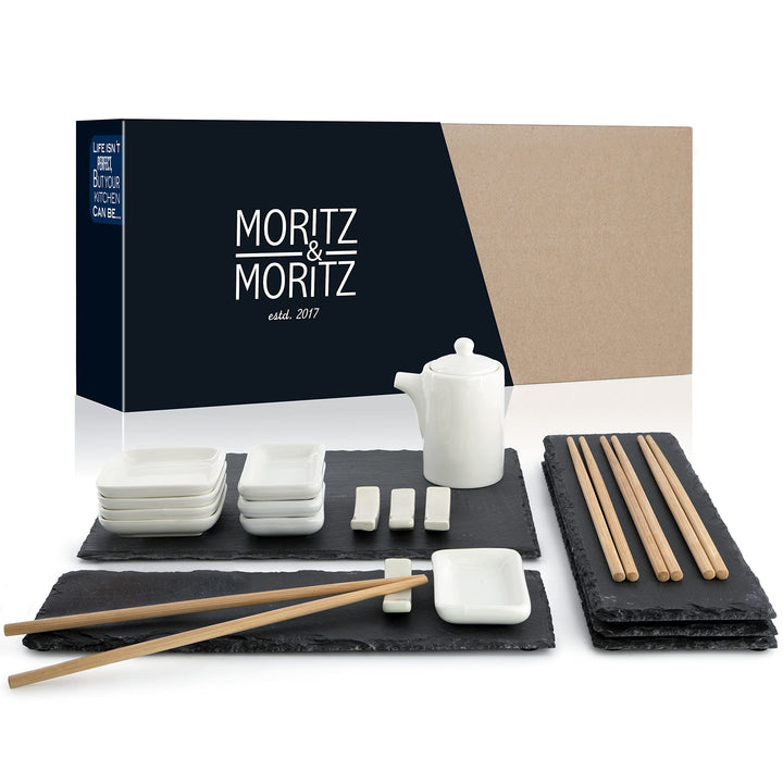 Moritz & Moritz 22-tlg. Sushi Geschirr Set für 4 Personen - Sushi Servierset mit 4x Sushi-Teller, 1x