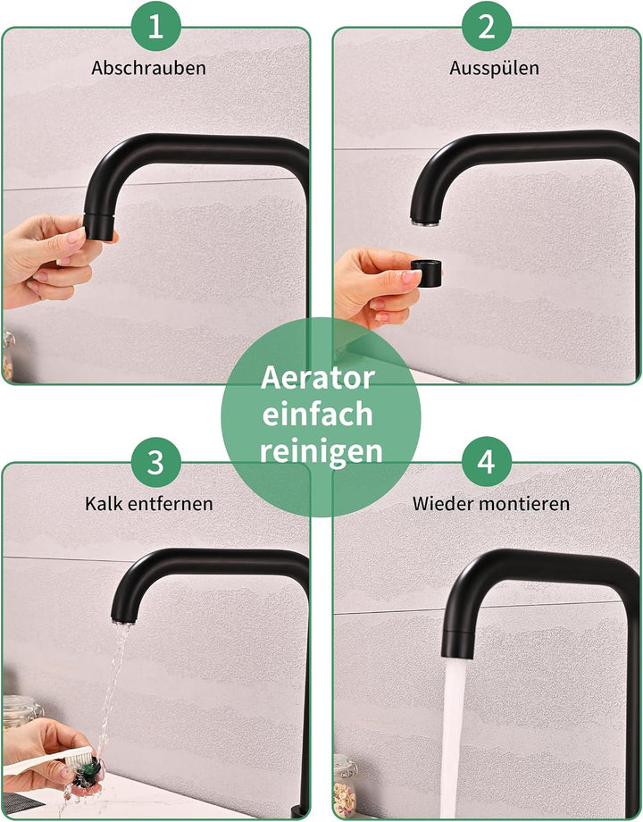 Niederdruck Armatur Küche Schwarz, 360 ° Drehbare Wasserhahn Küche, Schwarz