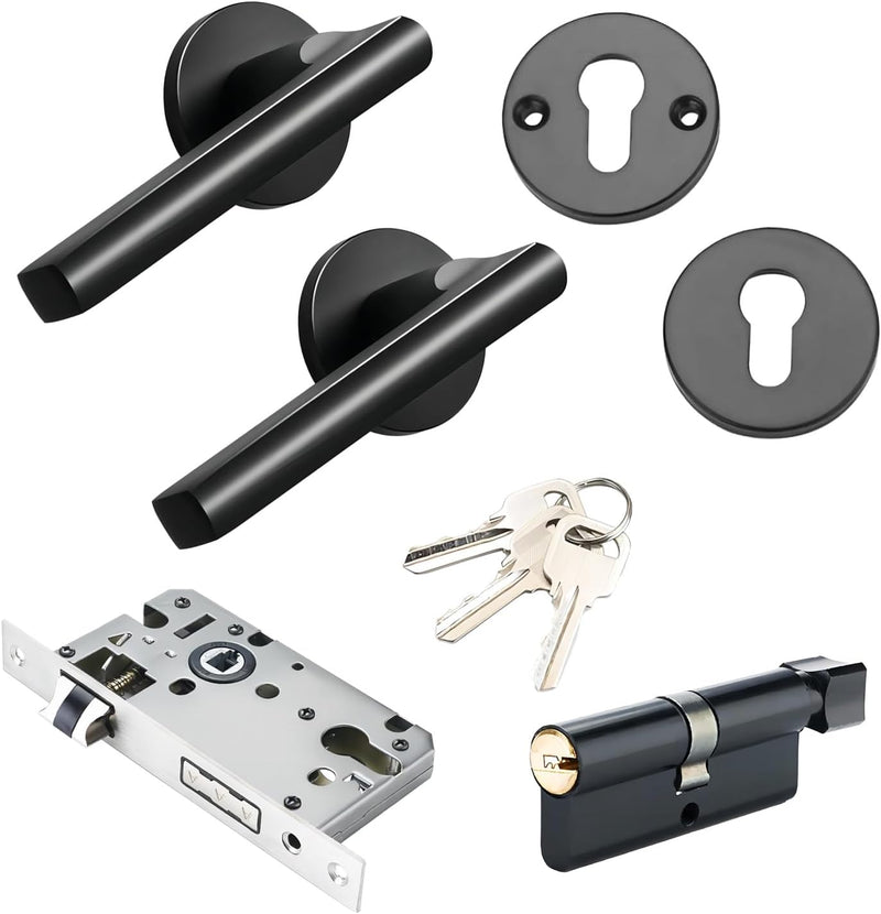 Qrity Türgriff Set, Türgriff Schloss Aluminium, Türgriffe Vorne und Innen, Druckknopf Türschloss, Tü