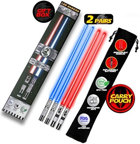 LIGHTTSABER CHOPSTICKS LIGHT UP STAR WARS LED Glowing Light Saber Chop Sticks reusable Sushi Lightup