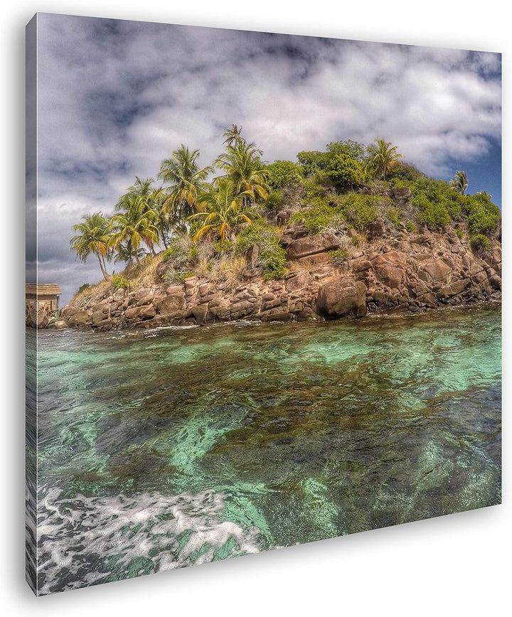 deyoli Einsame Insel mit Bootssteg Format: 70x70 als Leinwandbild, Motiv fertig gerahmt auf Echtholz