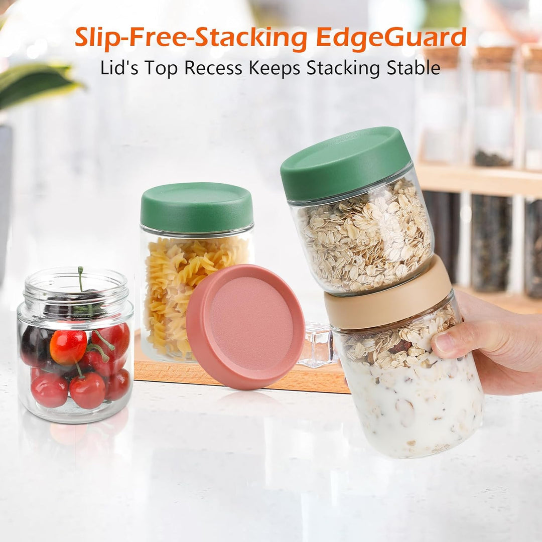 VINATO Meal Prep Gläser 6er Set mit Deckel | 3x480ml + 3x350ml Overnight Oats Behälter, Stapelbare J