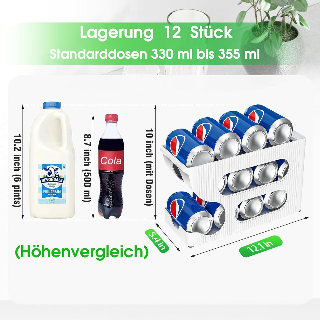 2 Packung Kühlschrank-Dosenspender, Dosenregal, stabiler weisser rollender Kunststoff-Dosenhalter, G