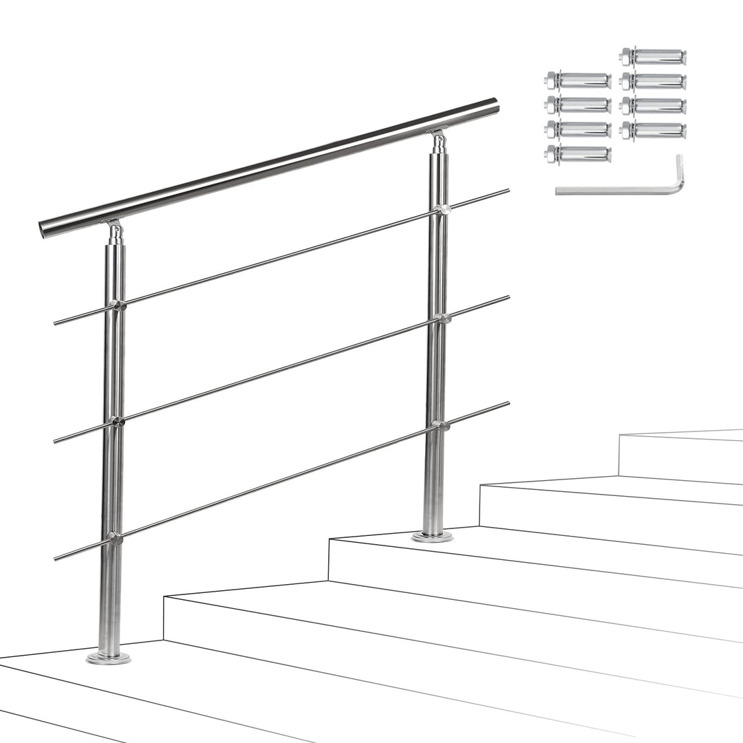 Sonnewelt Edelstahl-Handlauf Geländer für Treppen Brüstung Balkon Ø 42mm,mit 3 Querstreben (150cm, 3