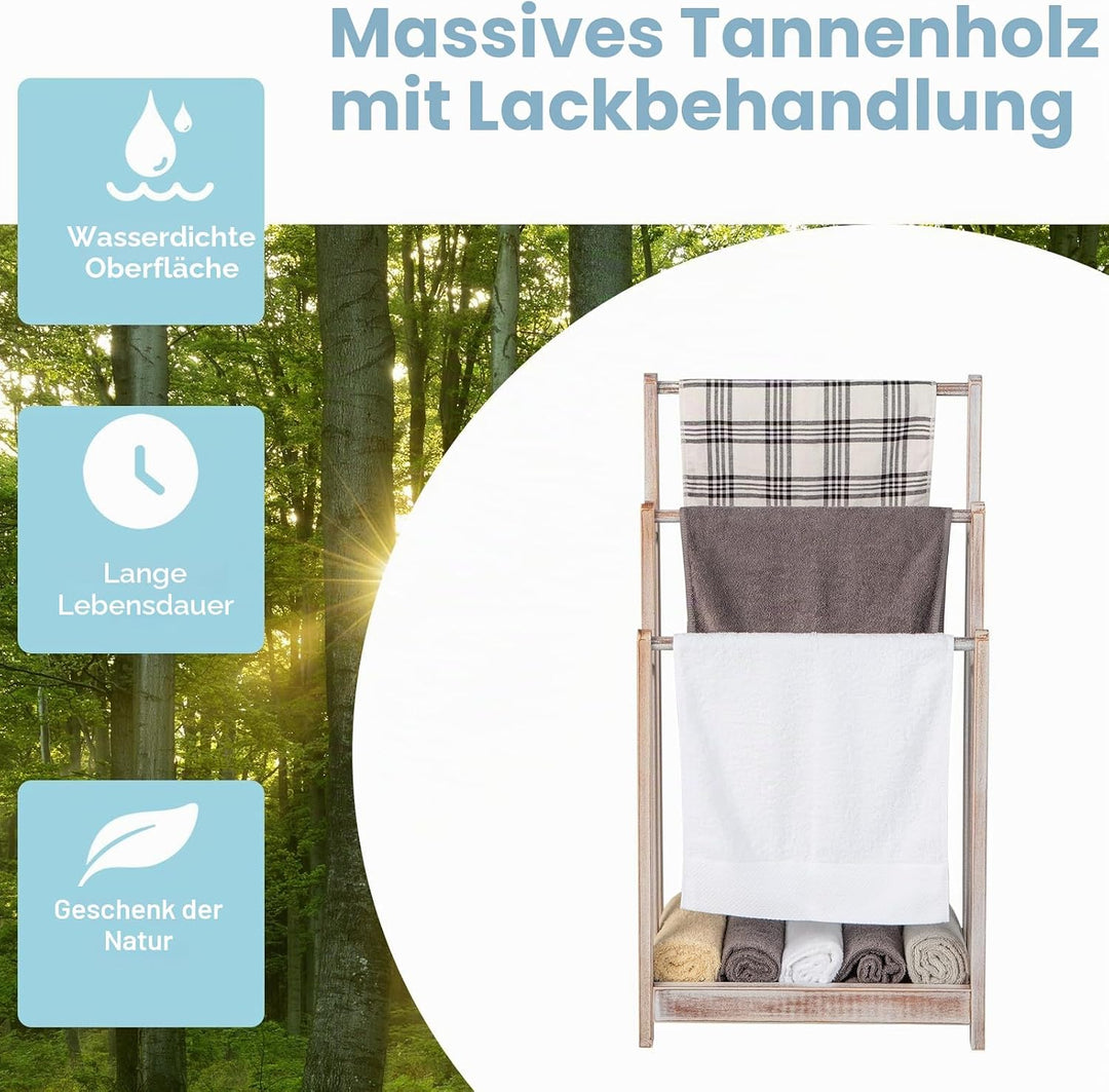 LIFEZEAL Handtuchständer Stehend, Duschtuchhalter Handtuchhalter Holz, Badetuchhalter Freistehend mi
