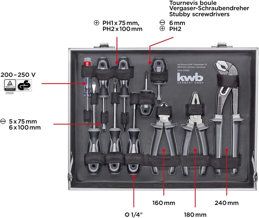 kwb Werkzeugkoffer aus robustem Aluminium inkl. 199-tlg. hochwertigem Werkzeug-Set als perfekte Grun