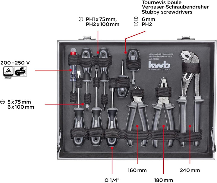 kwb Werkzeugkoffer aus robustem Aluminium inkl. 199-tlg. hochwertigem Werkzeug-Set als perfekte Grun