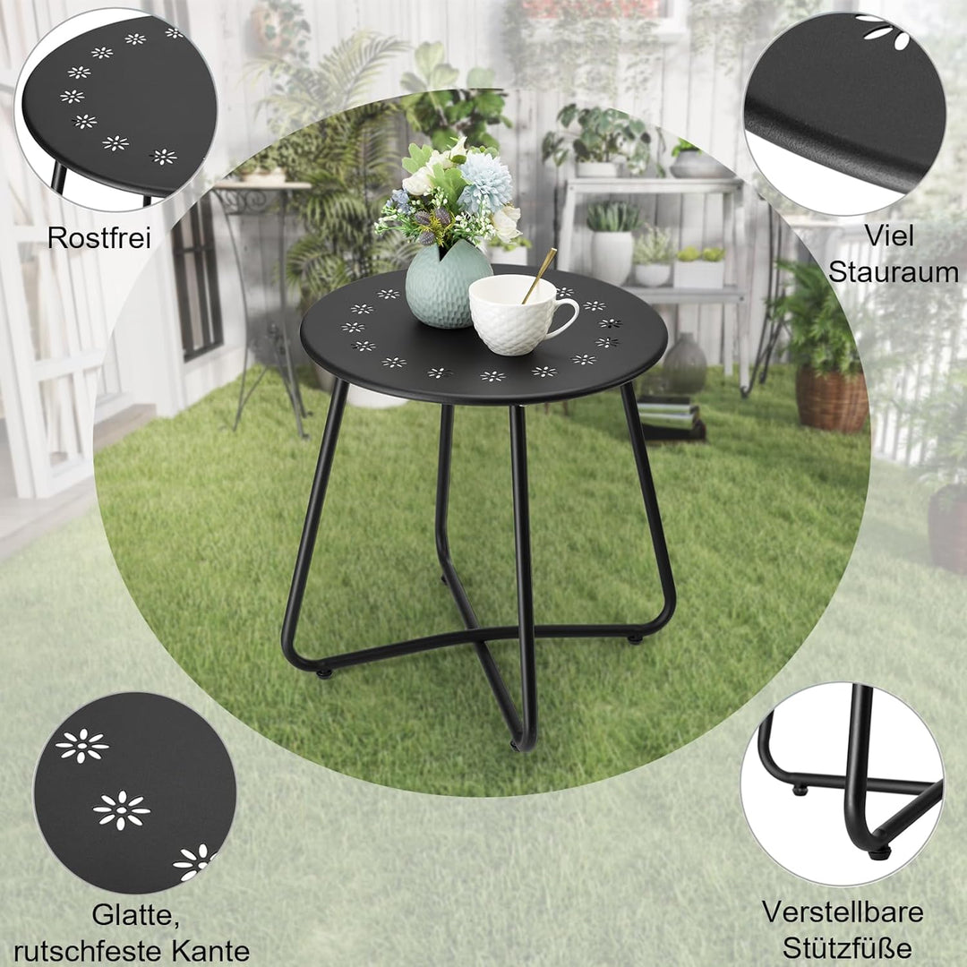 danpinera Outdoor Beistelltische mit Blumenausschnitten, Kleiner Runder Gartentisch, Wetterfester St