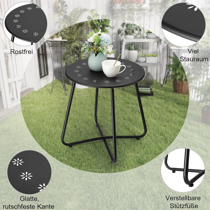 danpinera Outdoor Beistelltische mit Blumenausschnitten, Kleiner Runder Gartentisch, Wetterfester St