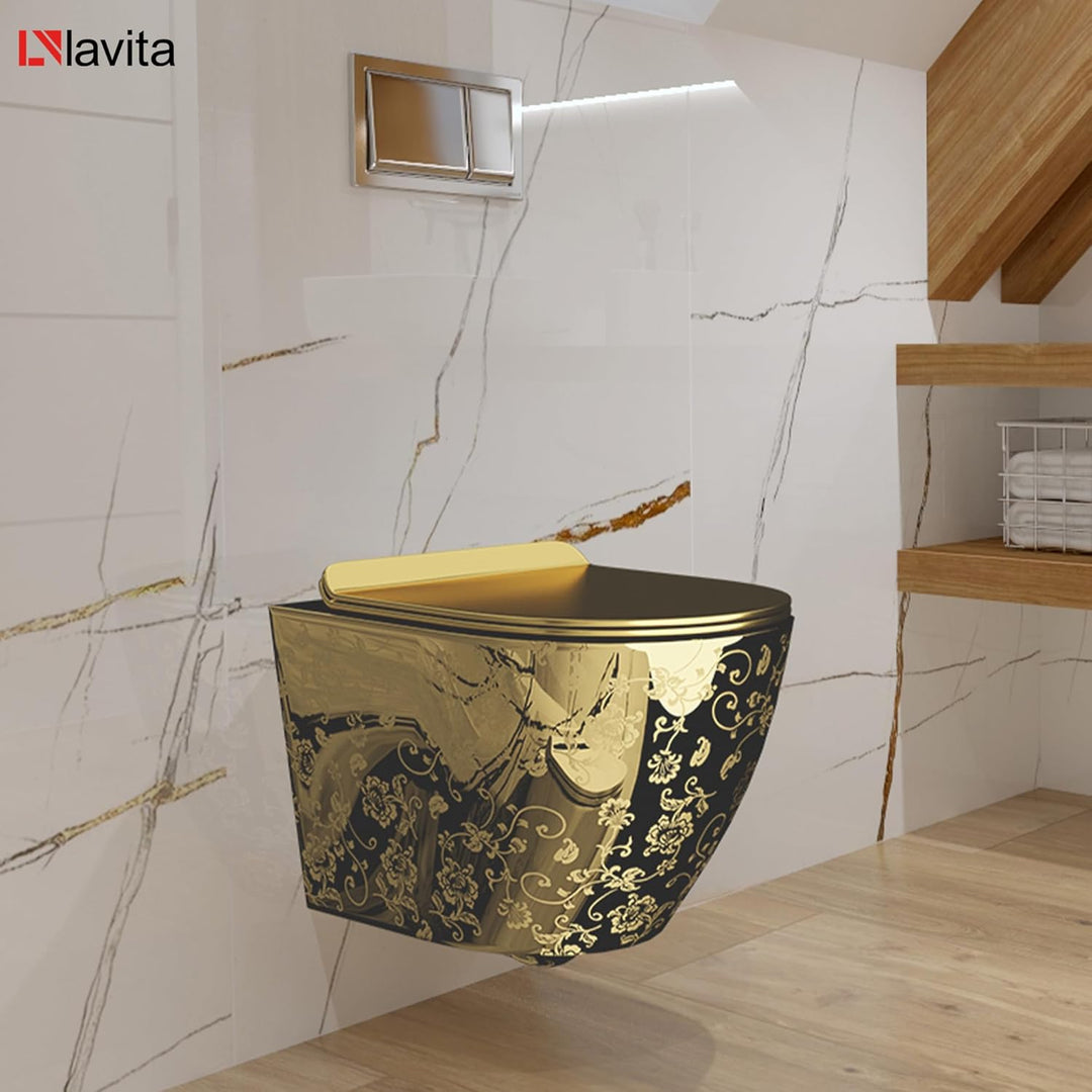 LAVITA Wand-WC Hänge Toilette mit WC-Sitz Toilettendeckel mit Absenkautomatik & Metallscharniere Spü
