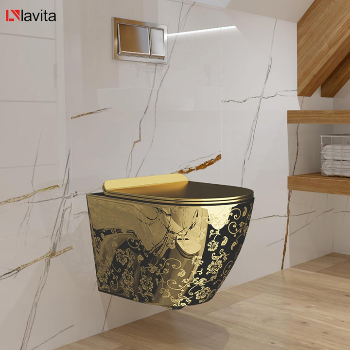 LAVITA Wand-WC Hänge Toilette mit WC-Sitz Toilettendeckel mit Absenkautomatik & Metallscharniere Spü