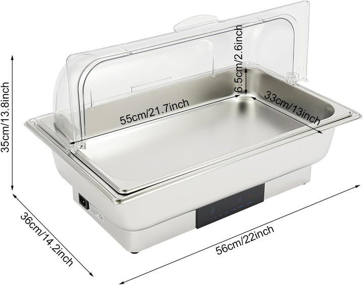 Elektrischer Buffetwärmer, mit LED-Display, 9 l, Buffet, 2 Behälter, aus Edelstahl, einstellbare Tem