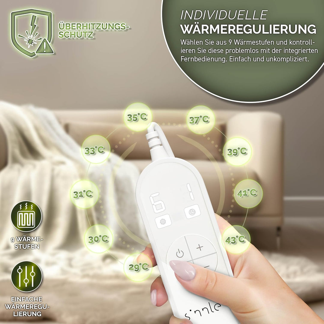 Heizdecke mit Abschaltautomatik 200 x 180 cm | Elektrische Wärmedecke mit 9 Temperaturstufen | Kusch