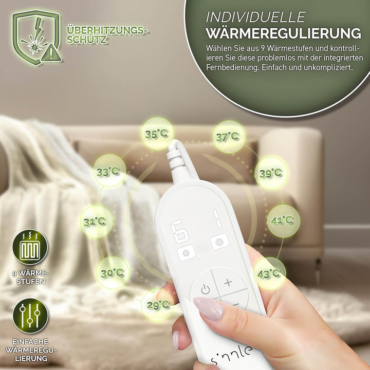 Heizdecke mit Abschaltautomatik 200 x 180 cm | Elektrische Wärmedecke mit 9 Temperaturstufen | Kusch