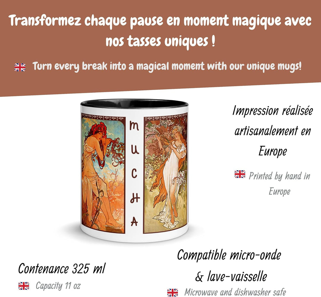 Tasse Alphonse Mucha Jugendstil Jahreszeiten Kunstwerk Gemälde Tasse Tee Kaffee Winter Frühling Somm