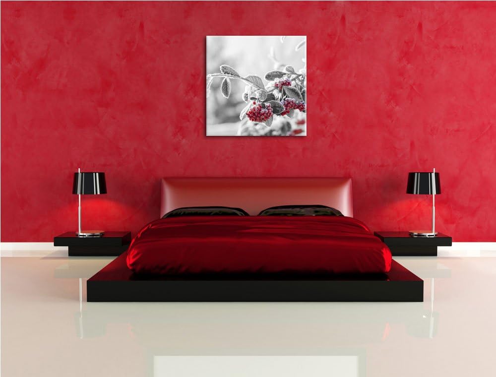 Pixxprint Vogelbeeren im frostigen Winter als Leinwandbild/Grösse: 70x70 cm/Wandbild/Kunstdruck/fert