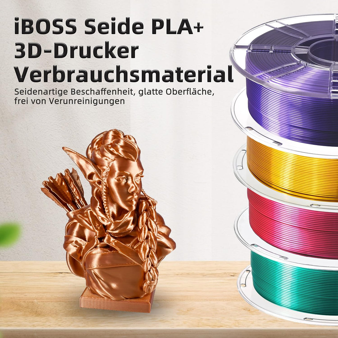 iBOSS PLA Plus (PLA+) Glänzendes Seide 3D Drucker Filament 1,75mm, Seiden filament Masshaltigkeit +/