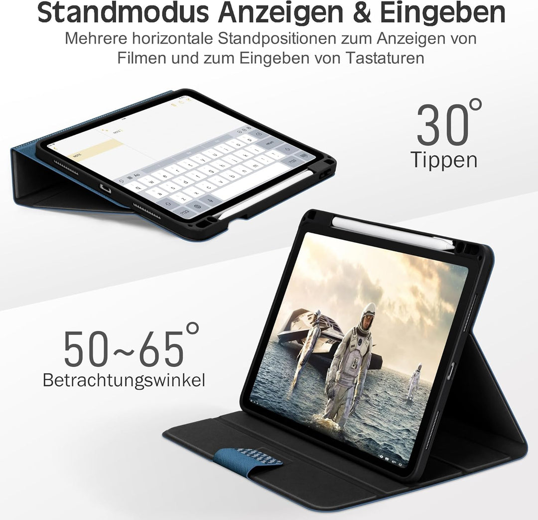 KingBlanc Hülle für iPad Pro 11 Zoll 4./3./2./1.Generation (2022/2021/2020/2018) mit Stifthalter, Ve