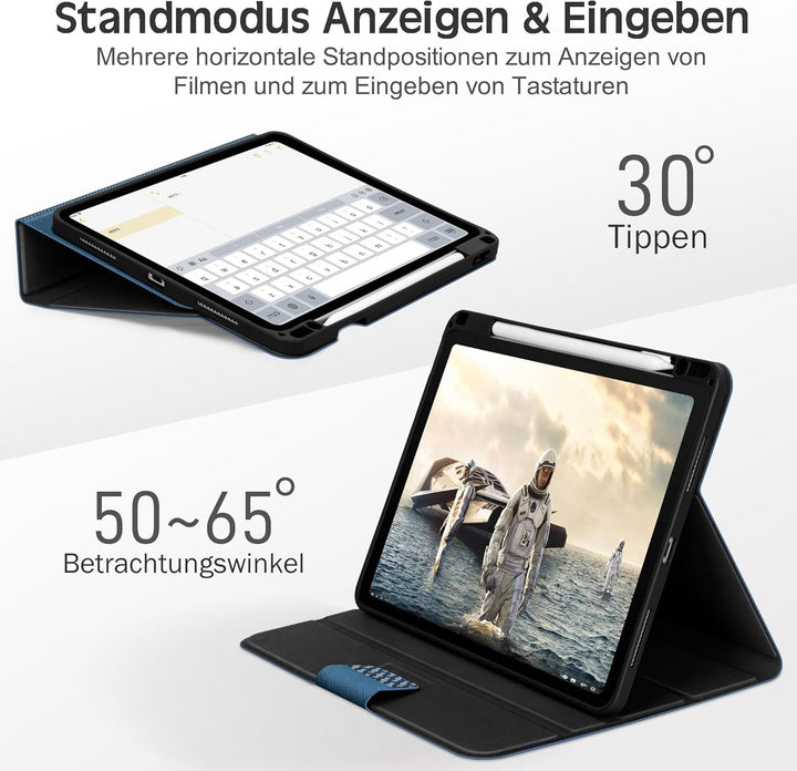 KingBlanc Hülle für iPad Pro 11 Zoll 4./3./2./1.Generation (2022/2021/2020/2018) mit Stifthalter, Ve