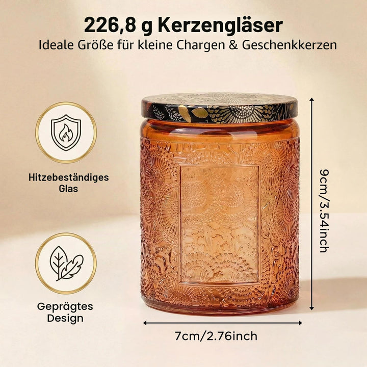 LumaCraft Candle Luxus Relief Kerzengläser zum Kerzen giessen- 12er Pack Leere Glasgefässe mit Luftd