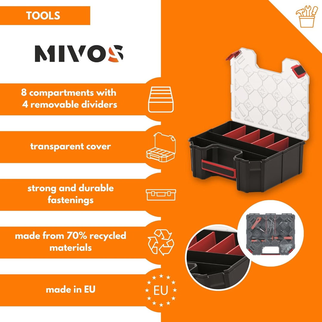Mivos Sortimentskasten 12” für Zubehör und Kleinteile - Schraubenbox mit 8 Fächer zur Aufbewahrung -