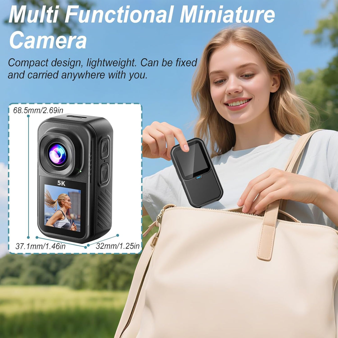 Action Cam 5K, Mini Sportkamera WiFi mit 64G Speicherkarte, Körperkameras mit Audio- und Videonachze