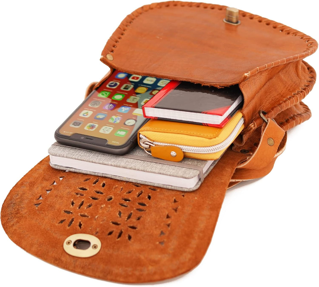 ALMADIH kleine Leder Damentasche Umhängetasche AMIRA Naturleder traditionelle Handarbeit Ledertasche