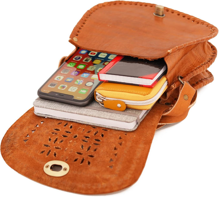 ALMADIH kleine Leder Damentasche Umhängetasche AMIRA Naturleder traditionelle Handarbeit Ledertasche