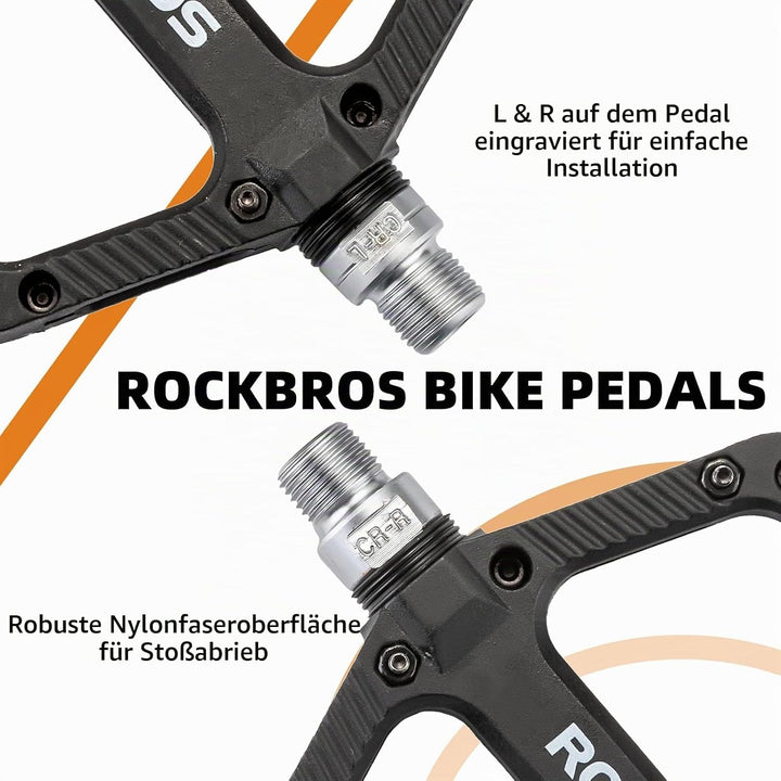 ROCKBROS Fahrradpedale Nylon Composite Flatpedale 9/16 MTB Pedale 3 Bearing rutschfest Wasserdicht A