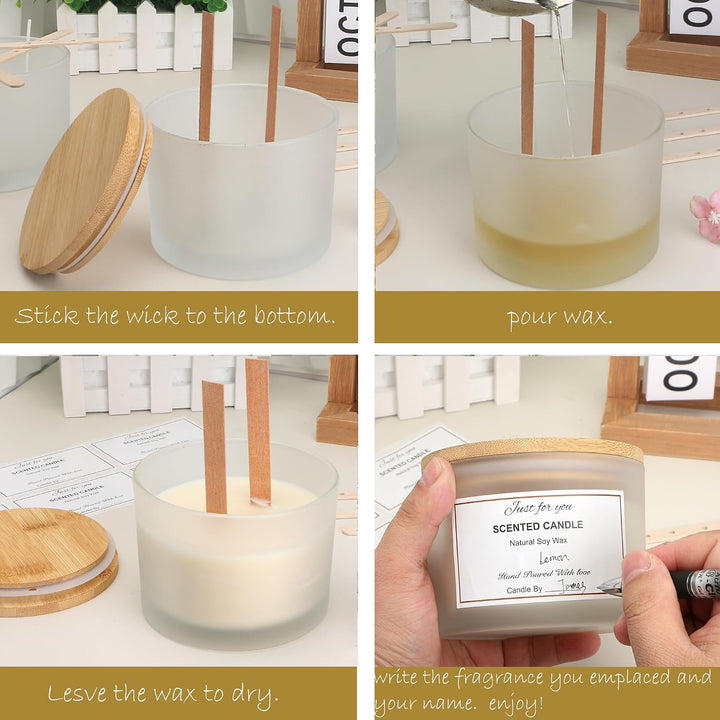 MILIVIXAY Packung mit 6 Kerzengläsern mit Bambusdeckeln und Kerzenherstellungs-Kits, Kerzenglas mit